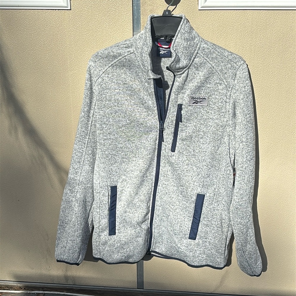 Reebok fleece lines sweater outer jacket grey Heather full zip size small